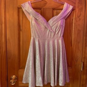 Lulu’s Tan/Silver Off the Shoulder Dress